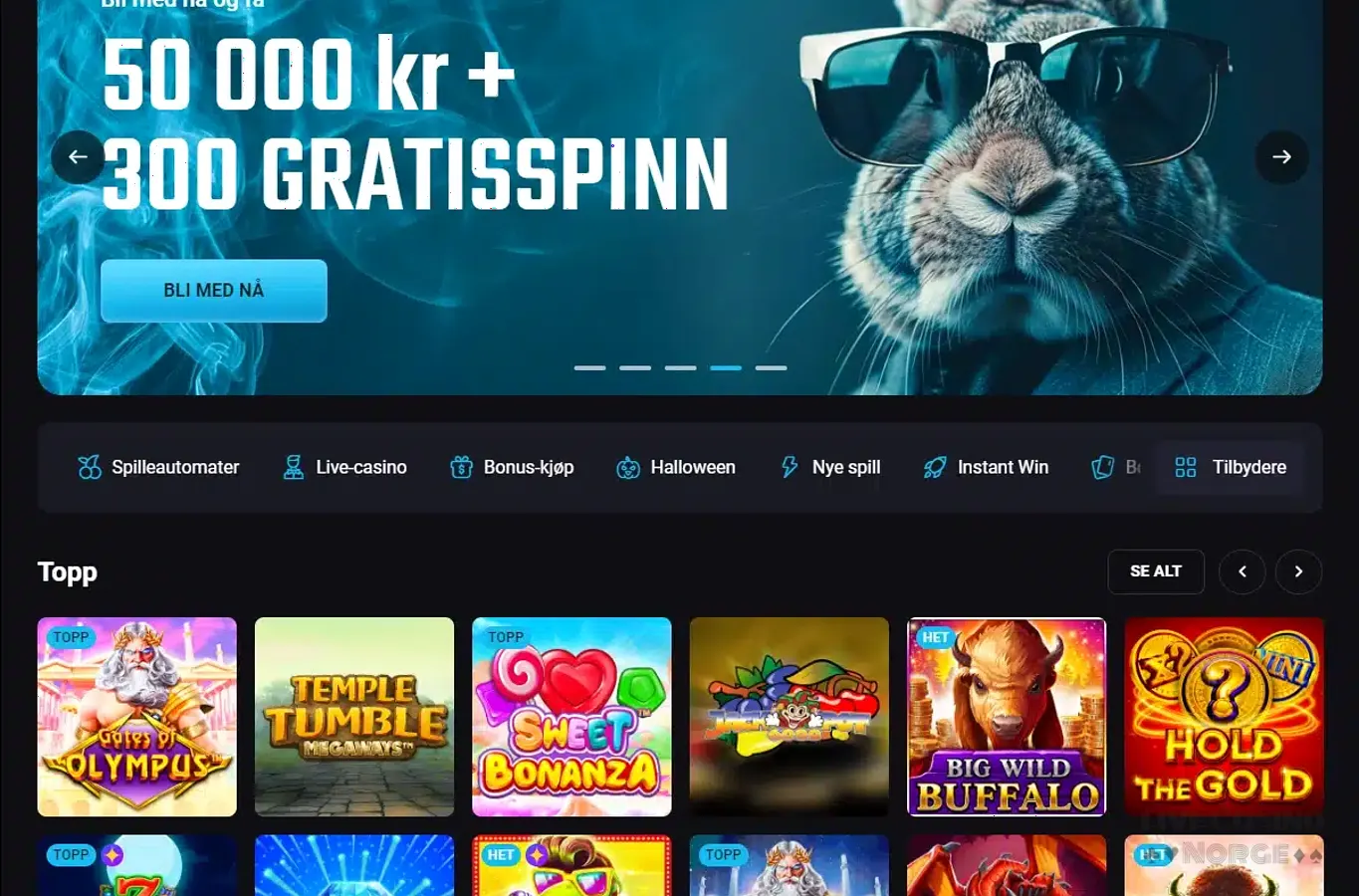 Playmojo forside med bonus og live casino