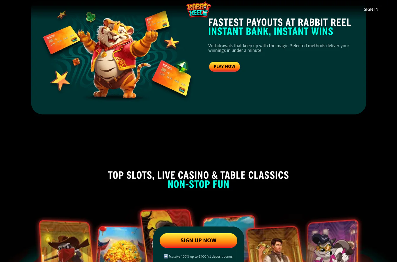 RabbitReel live casino og spillutvalg