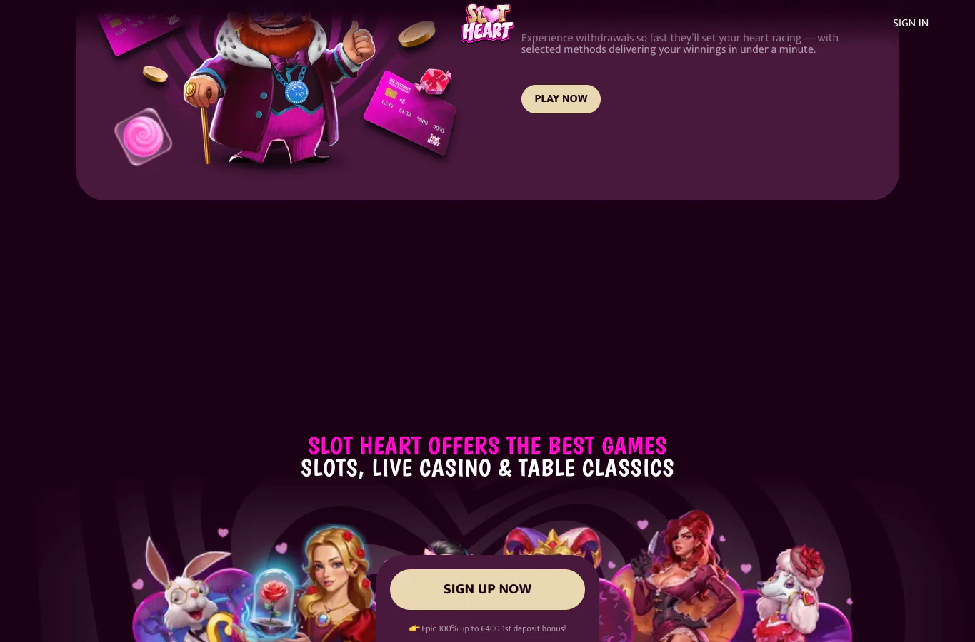 Slotheart live casino og spillutvalg