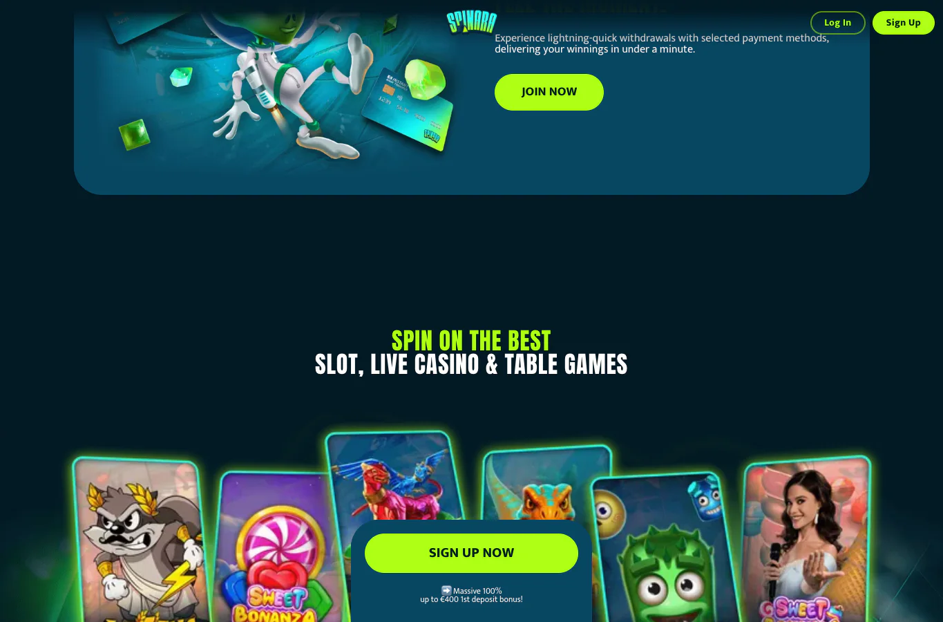 Spinara live casino og spillutvalg