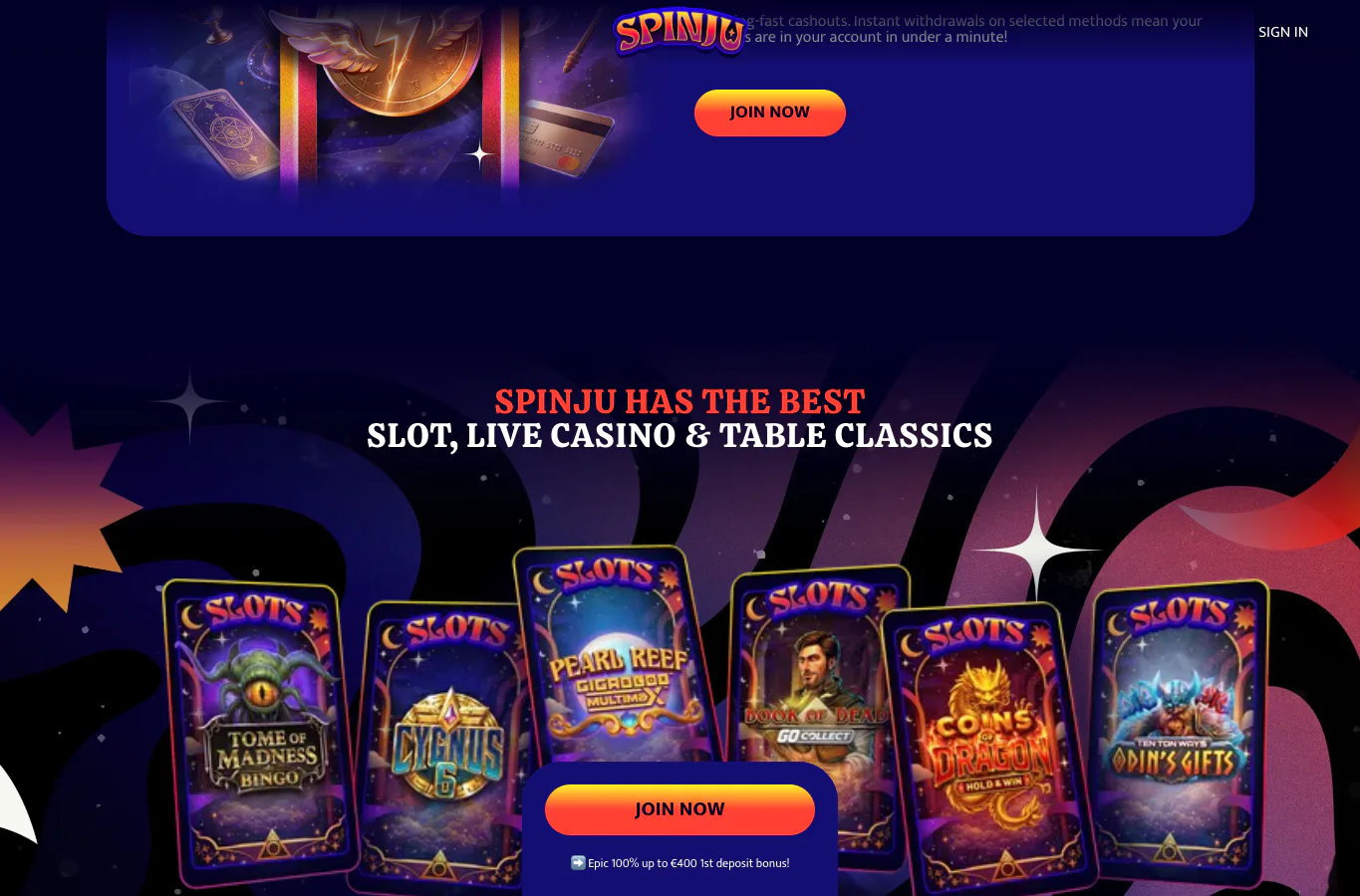 Spinju live casino og spillutvalg