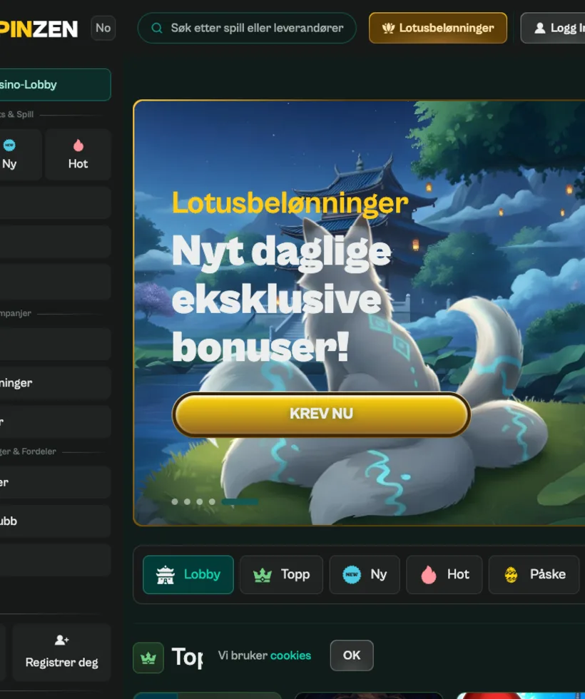 Spinzen lobby på nettbrett