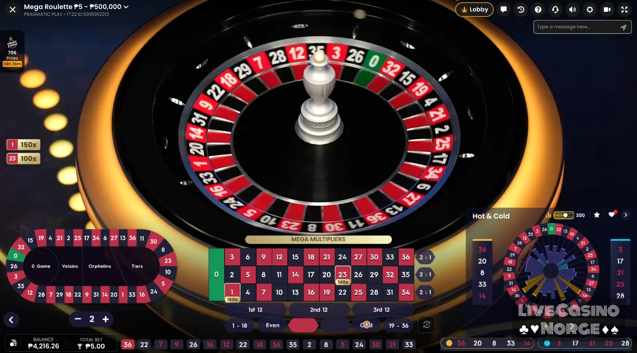 Mega Roulette - Live dealer spinner hjulet i Pragmatics Mega Roulette-studio.
