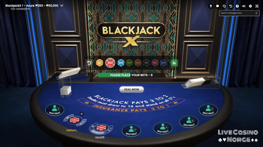 Blackjack X av Pragmatic Play Live - Gjør dine innsatser