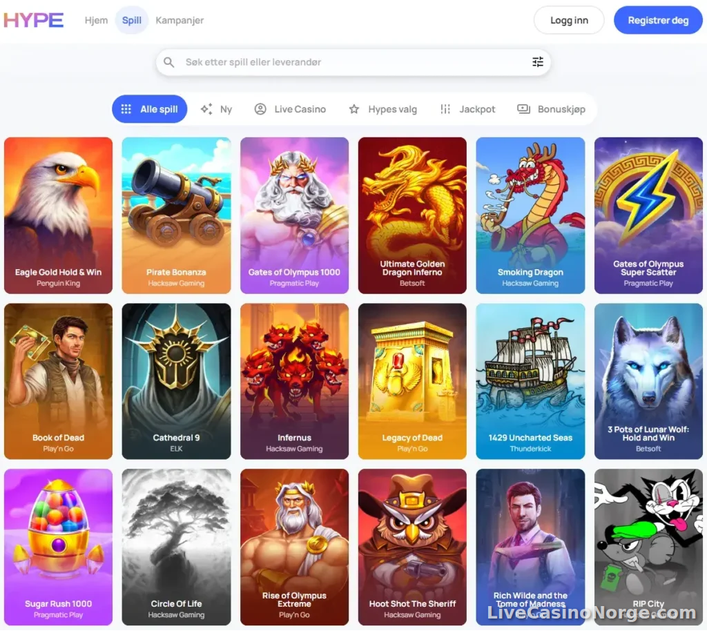 Hype Kasino spillutvalg